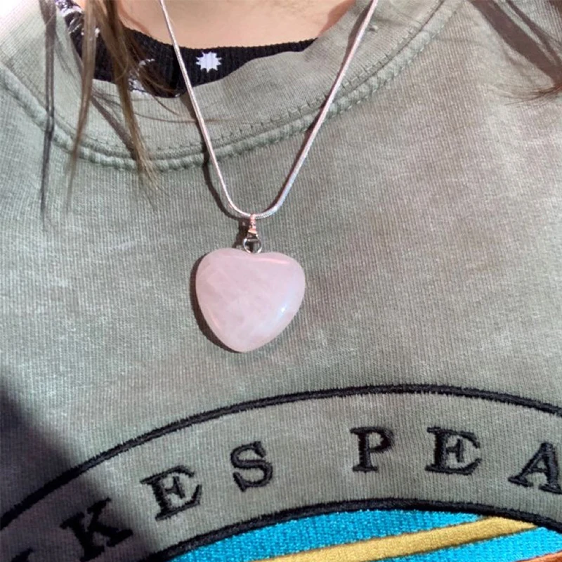

Boho Pink Natural Stone Heart Necklace Korean Fashion DIY Pendant Necklace for Women Cute Accessory Vintage Jewelry Choker Chain