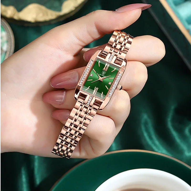 POEDAGAR High Quality Diamond Watch Top Brand Luxury Fashion Business Rectangle Waterproof Quartz Ladies Watches Stainless Steel
