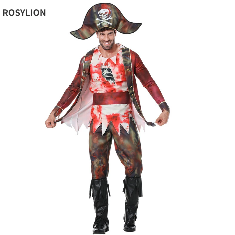 

Men Halloween Costume Pirates of The Caribbean Adult Male Zombie Captain Cosplay Costume Masquerade Stage Play Pirate Outfits