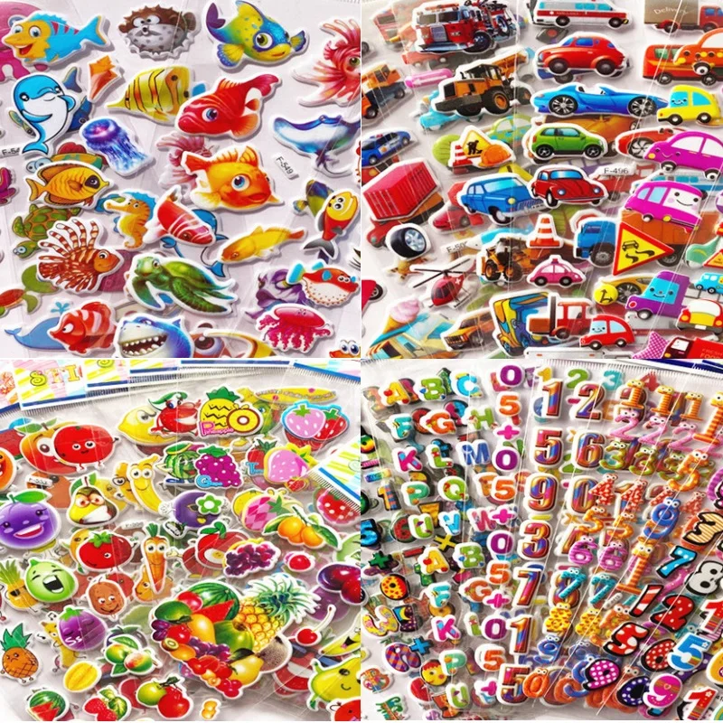 

3D Stickers for Kids Toddlers 5 Different Sheets 3D Puffy Bulk Sticker Cartoon Education Classic Toy Children Boys Girl Gifts