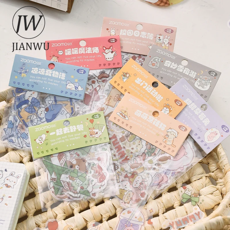 

JIANWU 46 Pcs Cute Animal PET Journal Sticker Kawaii Stationery Cartoon Scrapbooking Decoration Material Diary Stickers Supplies