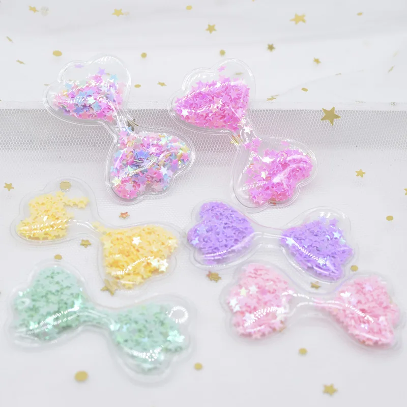 

12Pcs 62*36mm Bow Tie Transparent Plastic Filling Sequin Appliques for DIY Crafts Hat Patches Headwear Hair Clips Decor