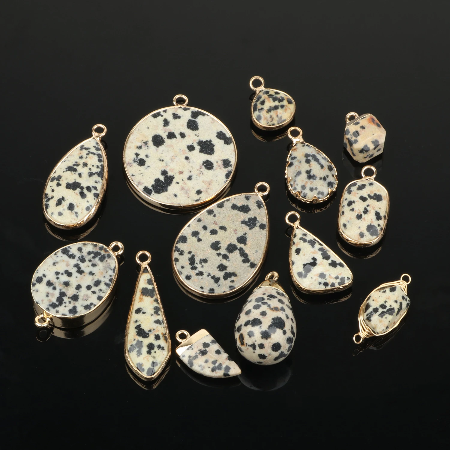 1pcs Natural Dalmatians Jasper Stone Pendant Fashion Water Drop Oval Tooth Round Charms For Earring Necklace Jewelry Making
