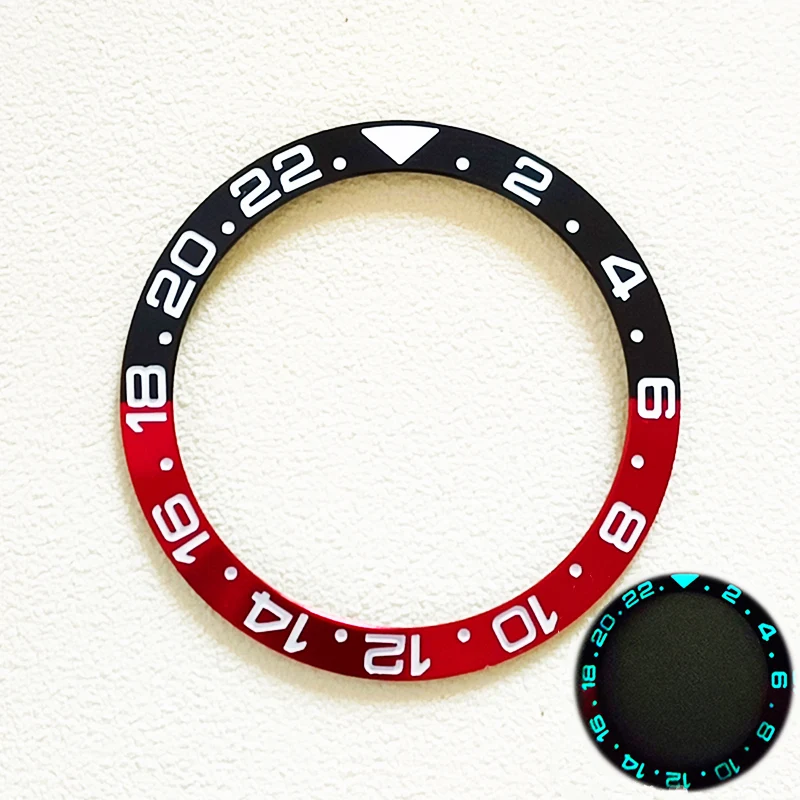 38mmx30.5mm Blue/ Green Luminous Aluminum Watch Bezel GMT Tilted Watch Watch Inserts Fit 40mm Men's Watches Modified Accessories