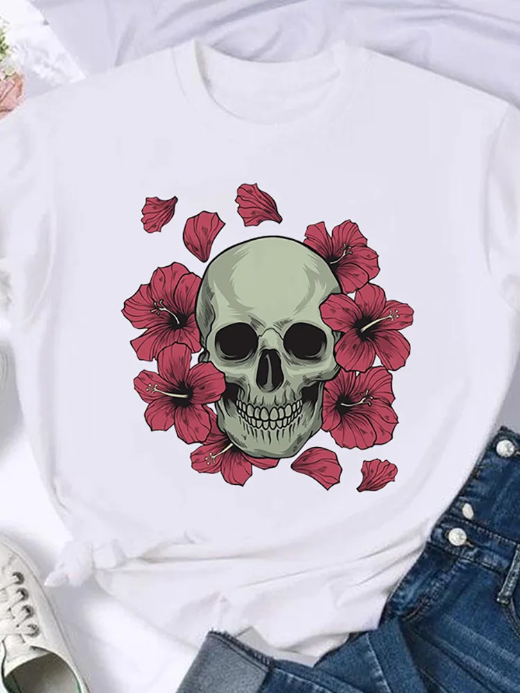 

Модные женские футболки с принтом черепа и цветов, Повседневная забавная футболка с мультяшным рисунком для леди, топы для девочек, футболка, хипстерская женская футболка с коротким рукавом