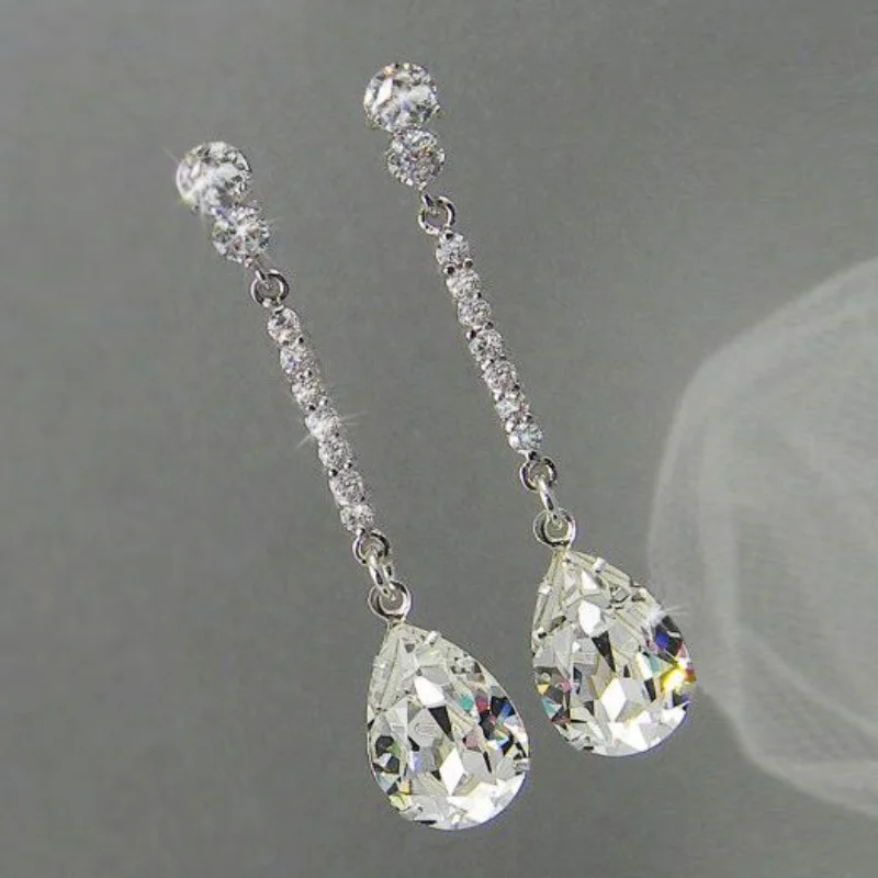 

Teardrop Cut White Sapphire Pendant Diamond Drop Long Earrings for Women Bridal Wedding Earrings Valentines Day Gift Jewelry