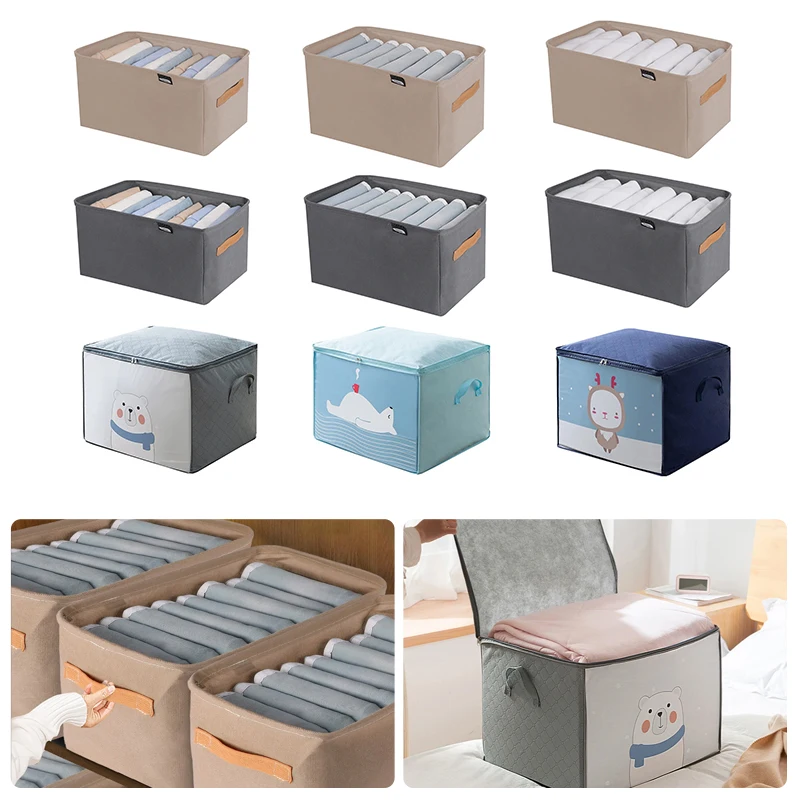 

Clothes Quilt Storage Bag Large Capacity Blanket Clothes Pants Underwear Foldable Organizer Box Cartoon Storage Bag with Handle