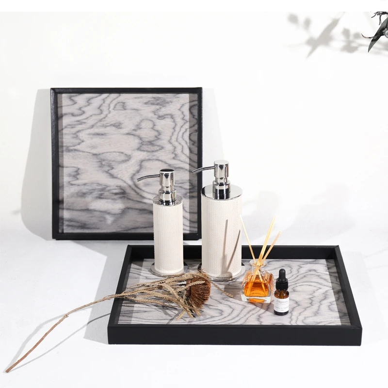 Европейский современный простой кожаный поднос из цельного дерева для