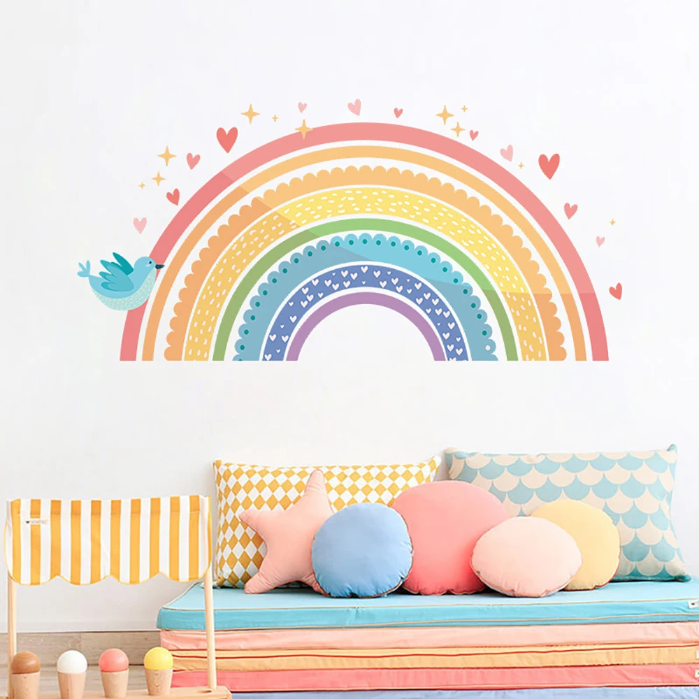 

Cartoon Rainbow Wall Sticker Child Kids Room Bedroom Background Wallpaper Art Decals for Home Beautify Decoration Stickers