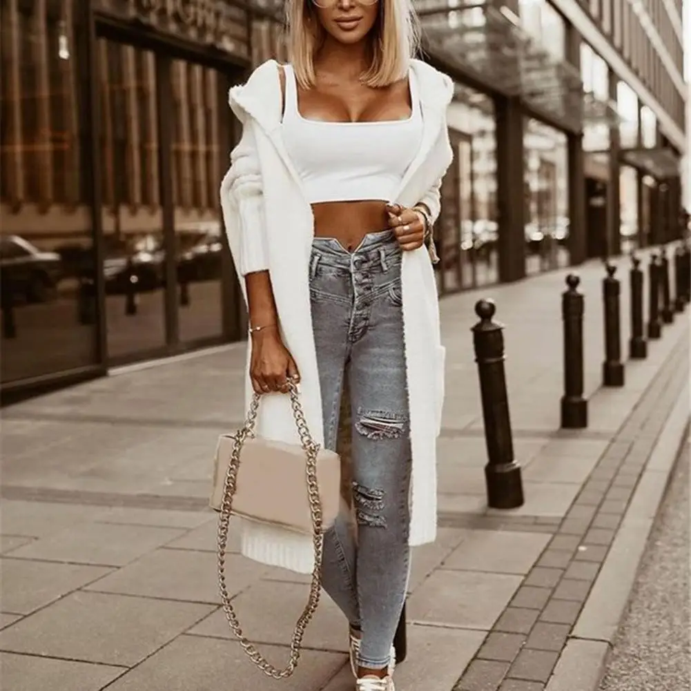 

Модный вязаный кардиган с длинным рукавом, на ощупь, свитер, куртка, Женский Длинный свитер с капюшоном и надписью, куртка