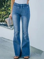 sebowel fashion distressed bell denim pants women 2020 spring autumn vintage wide leg jeans female elastic waist hole bottom xxl