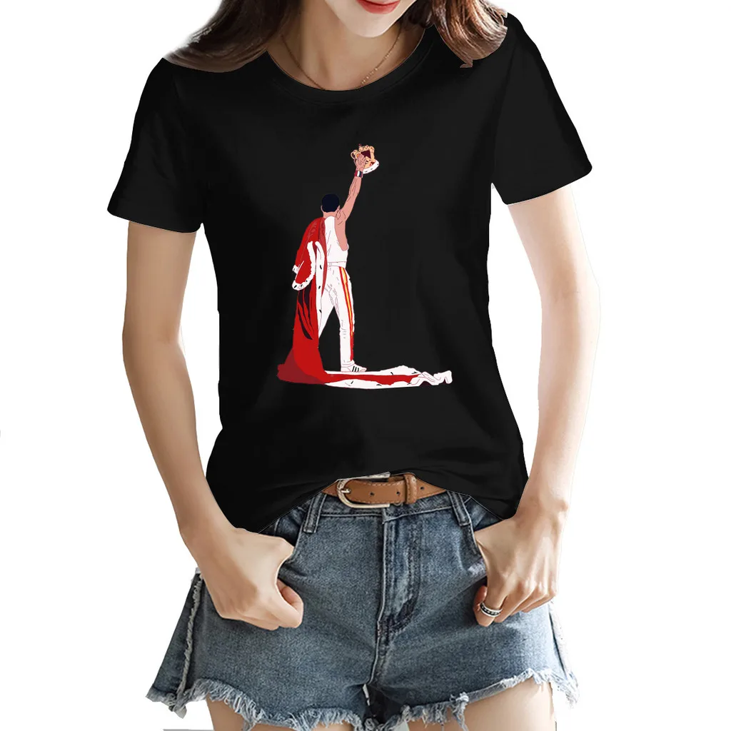 

Freddie Mercury Women's T-shirt Casual Graphic Black Geek Tees Tops European Size