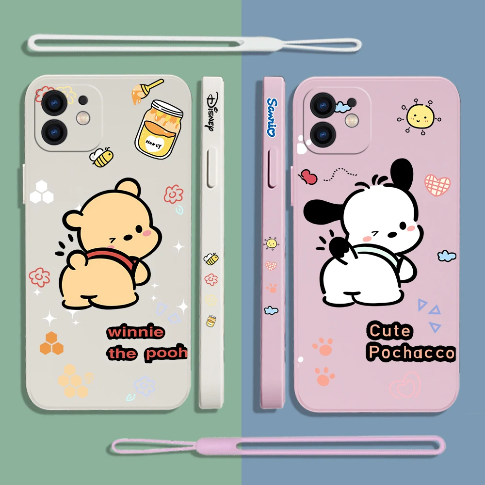 

Winnie-the-Pooh Pochacco Phone Case For Samsung A53 A50 A12 A52 A52S A51 A72 A71 A73 A81 A91 A32 A22 A30 4G 5G with Hand Strap