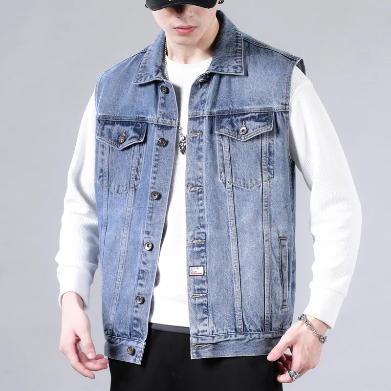 

Жилет мужской джинсовый, Повседневная Свободная куртка без рукавов, уличная ковбойская майка, весна