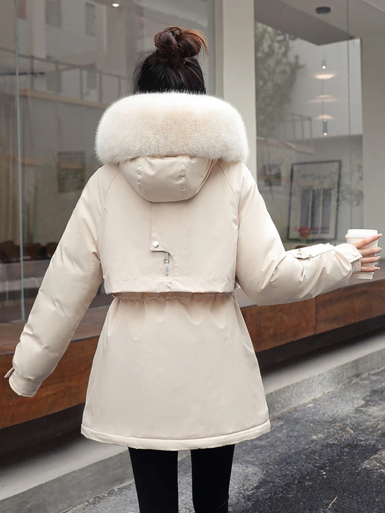 -30centigrade Winter Jacket Women Fleece Lining Fur Hooded Cotton Padded Warm Solid Parka Windproof Overcoat Outerwear Sales