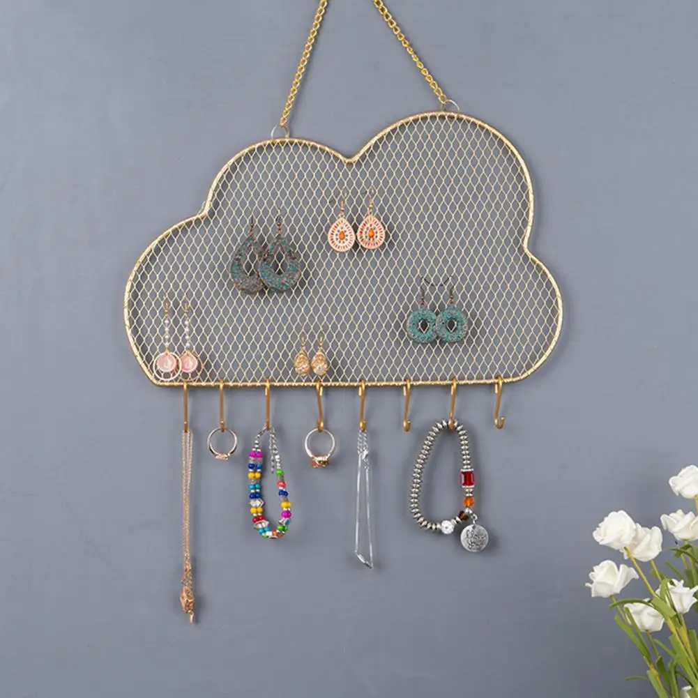 

Necklace Organizer Metal Grid Cloud Shape Convenient Hanging Hook Earring Ring Bracelet Storage Holder for Shop Retail