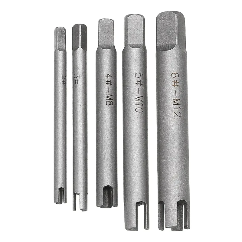 

5Pcs M5-M12 Damaged Screw Tap Extractor Guide Set Broken Screw Tap Remover Tool Wrench Set Drill Bit