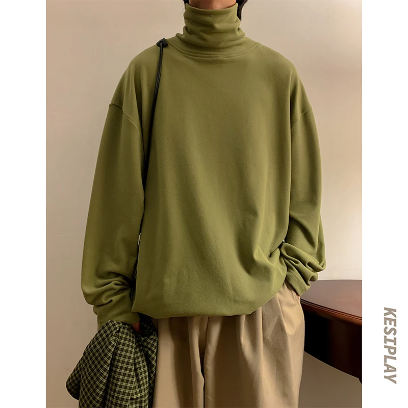 Зимняя бархатная футболка Мужская теплая модная повседневная с высоким воротом