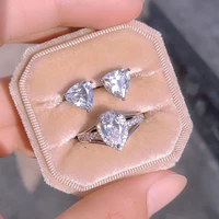 2022 new fashion geometric silver color bride dubai jewelry set earring ring for women shiny zircon wedding party bijoux gift