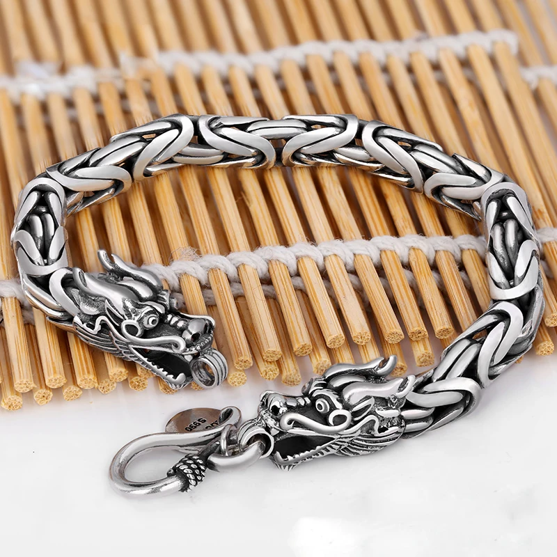 

New Double Leading Men's Handmade Bracelet Domineering Rough Retro Pingan Pattern Personalized Jewelry Accessories