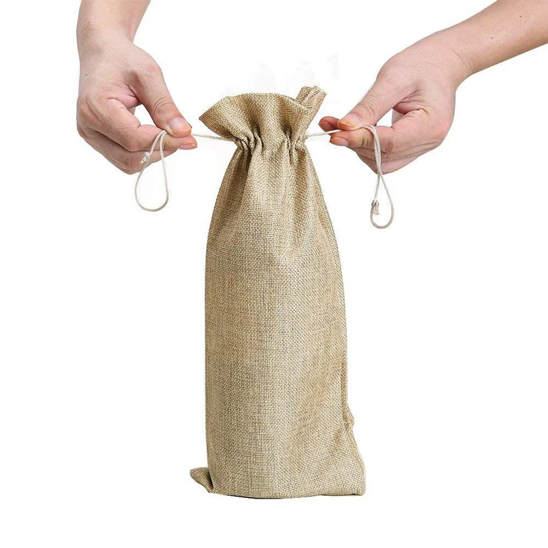 

Linen Drawstring Bags For Red Wine Bottle Covers Champagne Pouches Cute Burlap Packaging Bag New Year 2022 Party Decoration Xmas