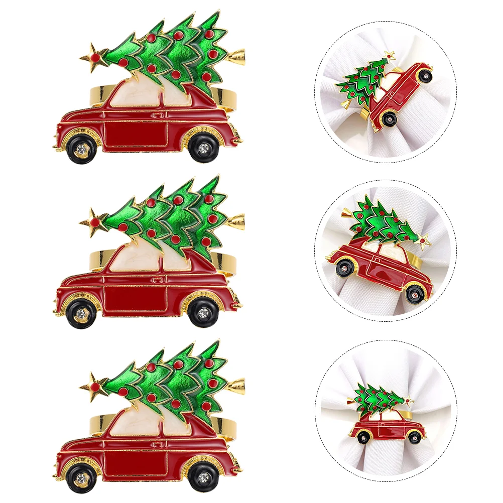 

Napkin Christmas Rings Xmas Tree Ring Holder Buckle Table Dinner Serviette Car Decor Thanksgiving Cloth Winter Holiday Band