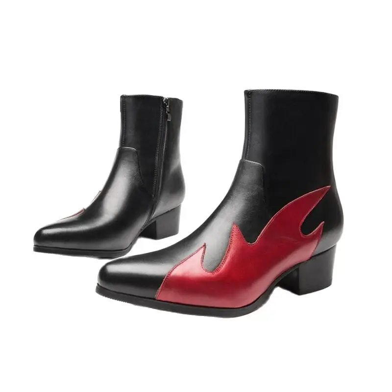 

Мужские модные кожаные ботинки на высоком каблуке, с острым носком
