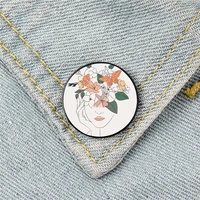 line face flowers girl pin custom funny brooches shirt lapel bag cute badge cartoon cute jewelry gift for lover girl friends