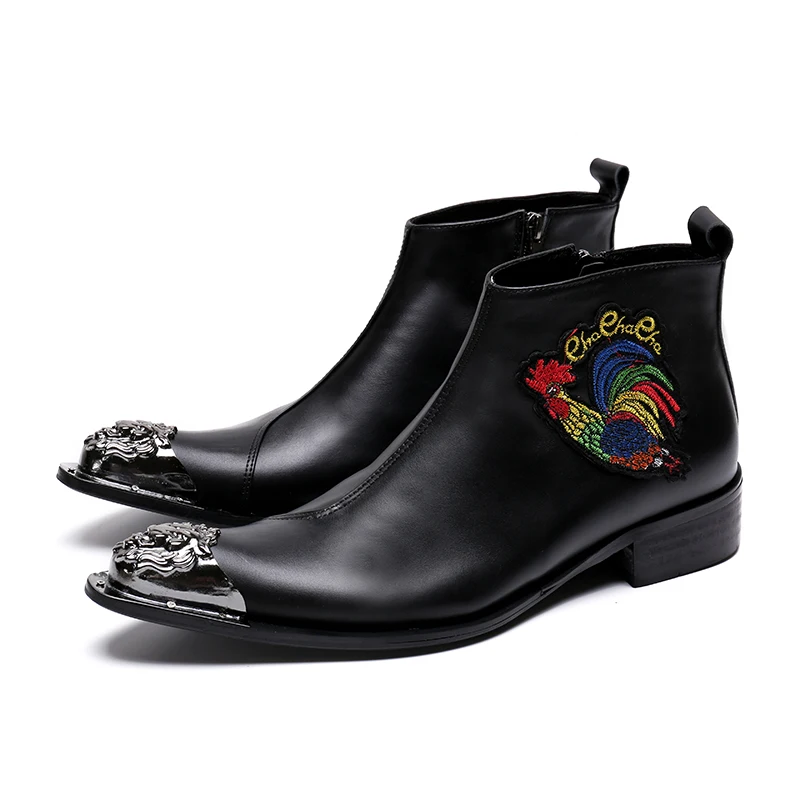 

2023 Leisure Pointed Toe Pattern Banquet Shoes Fashion Zipper Large Size Ankle Boots Classic Male Real Leather Short Boots