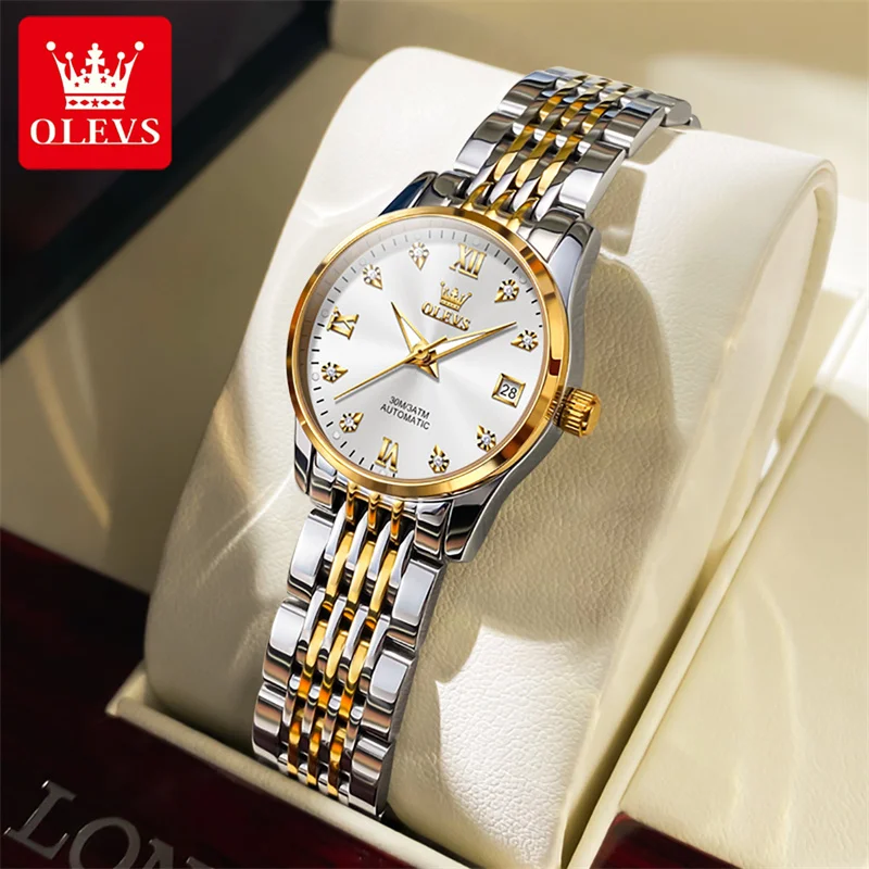 OLEVS Luxury Women Watch Top Brand Fashion Waterproof Stainless Steel Automatic Mechanical Ladies Wristwatch Montre Femme