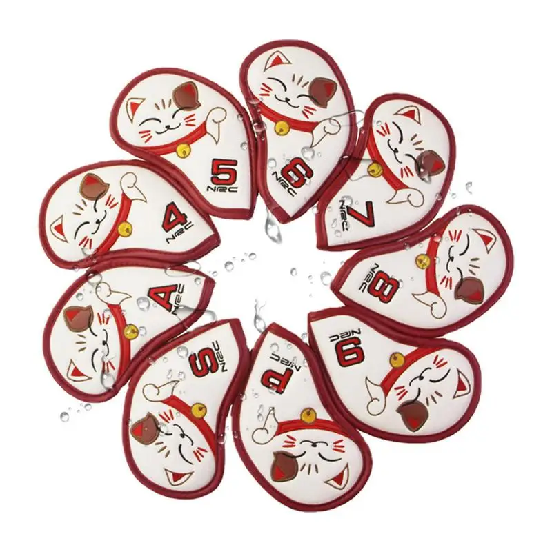 

Golf Head Cover Embroidery Lucky Cat Driver Head Cover Dog Water Resistant Thick Synthetic PU Semicircle Golf Iron Head Covers