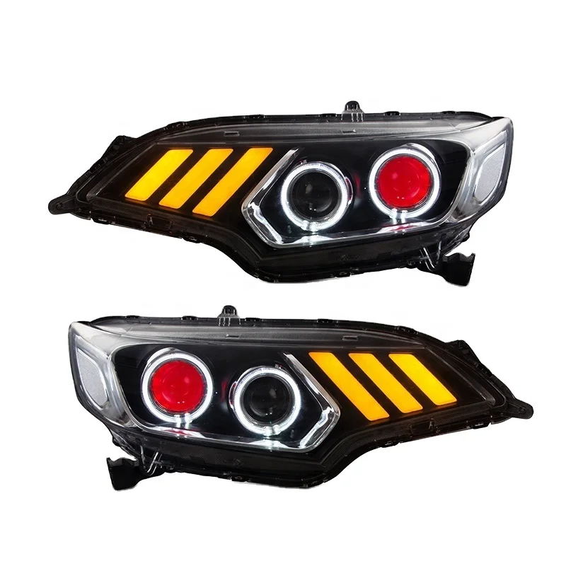 

2014-2020 Honda Fit gk5 headlight assembly modified LED angel eye Mustang running lights double lens xenon light Led Headlight