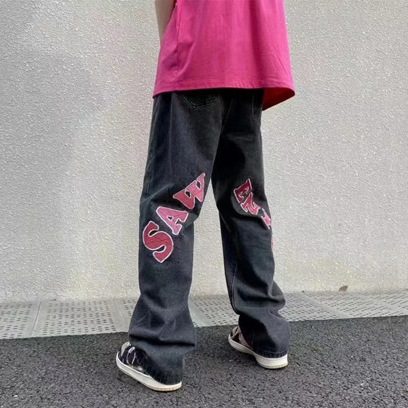 Y2k Men Harajuku Streetwear Alt Jeans Straight Fairy Grunge Hip Hop Wide Leg Pants Denim Trousers High Waist Oversize Clothes