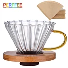 Кофейный капельный ручной фильтр V60, многоразовый фильтр для кофе с деревянным держателем, Стеклянная Воронка V01, V02, 1-4 чашки