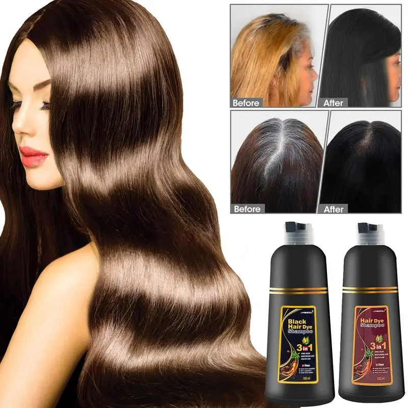 

Шампунь для окрашивания волос, 17,6 FlOz Color Shampoo 3-в-1, натуральная быстрая краска для волос, растительная эссенция, шампунь для окрашивания черных волос для женщин и мужчин