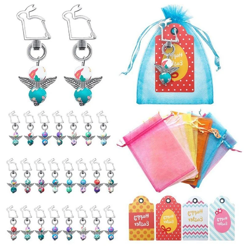 

24Pc Creative Easter Decorations Rabbit Shape Guardian Angel Keychain Baby Baptism Baptism Guest Gift Party DIY Handmade