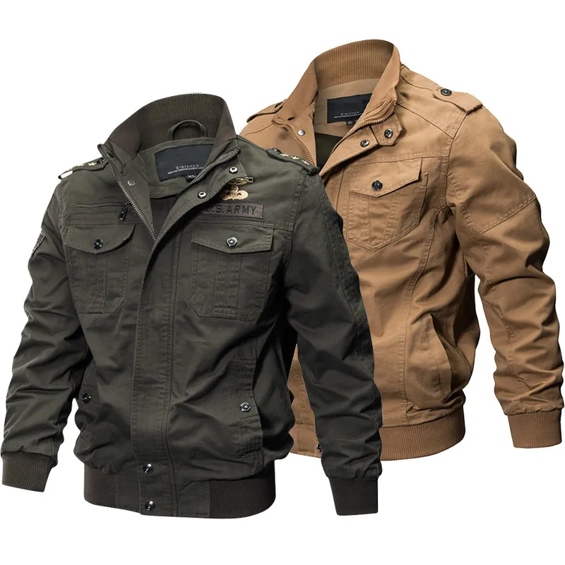 

Size Coats Mens Autumn Pilot Tactical Clothing Bomber Flight Spring Jacket Multi-pocket Cargo Mustang Army Casual Military Plus