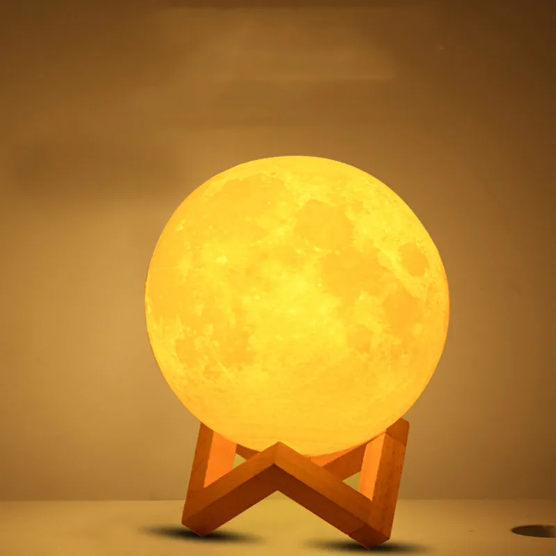 

3D Printed Moon Lamp Night Light With Stand and Battery Bedroom Decor 16 Color LED Lunar Moonlight for Lover Kids Christmas Gift