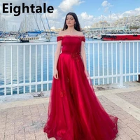 eightale red tulle a line evening dresses 2022 custom made prom dress off shoulder lace appliques formal party gown vestidos