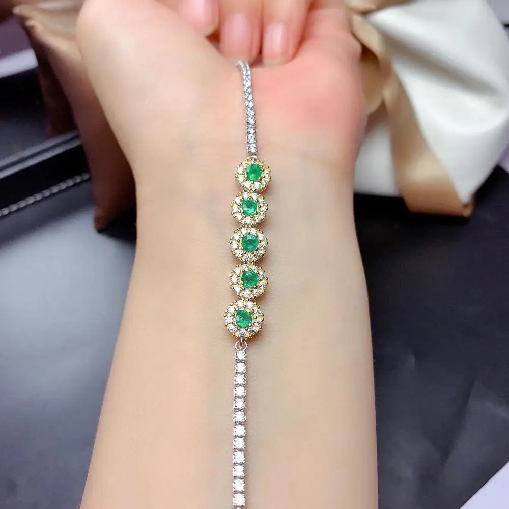 

MeiBaPJ Luxurious Real Natural Emerald Gemstone Bracelet 925 Sterling Silver Green Stone Bangle for Women Fine Wedding Jewelry