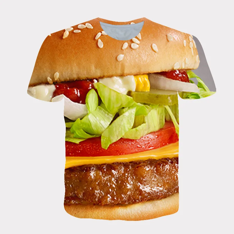 

Hip Hop Summer Men's T-shirt Printed with Food Graphics 3D Creative Fun O Collar Men's T-shirt Short Sleeve Steak Sweet Clothing