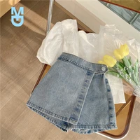 new 2022 summer baby girls denim thin shorts pure color korean style toddlers kids casual shorts