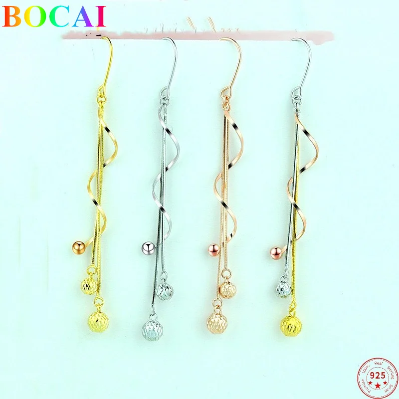 BOCAI S925 серьги-капли из стерлингового серебра для женщин трехцветные золотые