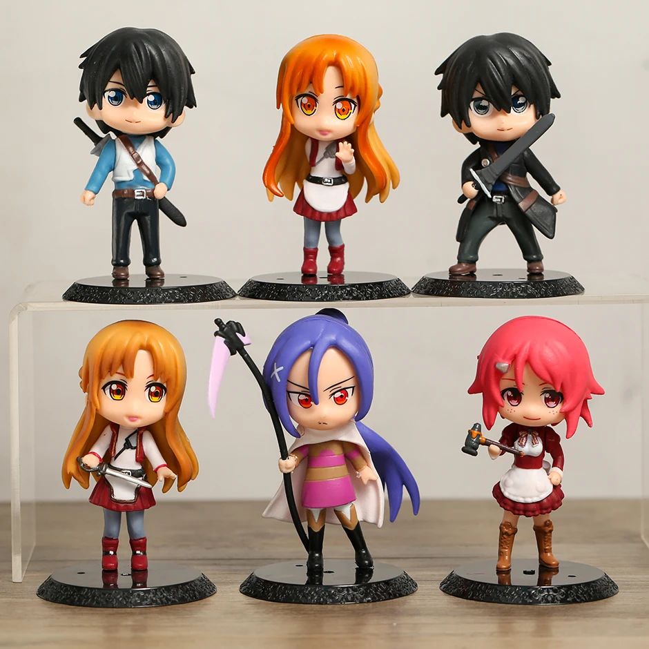 

6pcs 10cm Sword Art Online Kirito Asuna Lisbeth Figures PVC Figurine Collectible Decoration Toys