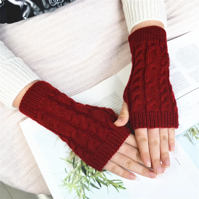 

Women Woolen Knitted Mittens Winter Warm Arm Warmers Crochet Knitting Fingerless Gloves Fashion Outdoor Hand Warmer Arm Sleeves