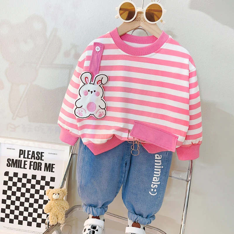 

Spring Autumn Girls' Casual Suit 2023 Cotton Cartoon Children 0-3 Years Old Long Sleeve T-shirt+Pants 2pcs Baby Girl Clothes