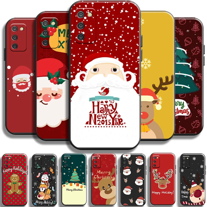 

Merry Christmas Santa Claus For Samsung Galaxy A02 A02S Phone Case Full Protection Black Shell Back Liquid Silicon Coque Soft