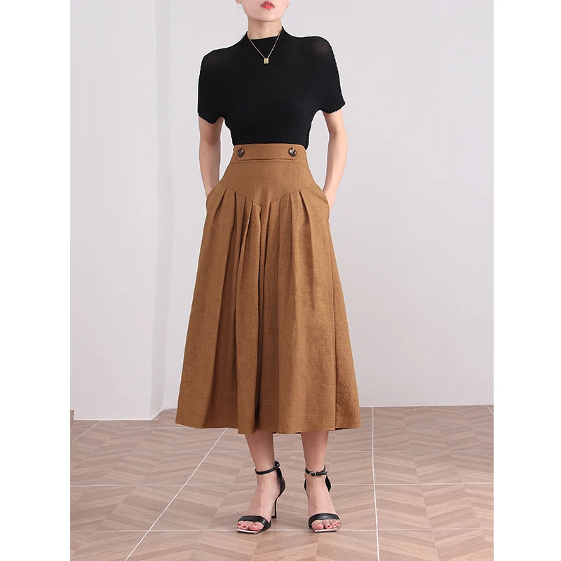 

Женская винтажная плиссированная юбка, подиумная дизайнерская юбка-трапеция с высокой талией, весна-лето, TB2716