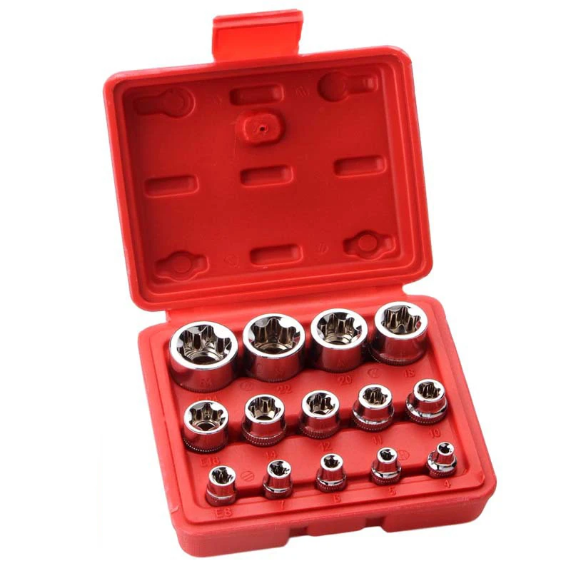 

14Pcs E Type Torx Star Female Bit Socket Set Wrench Sockets E4-E24 For Home DIY Metalworking Auto Repair Tools 1/2'' 3/8'' 1/4''