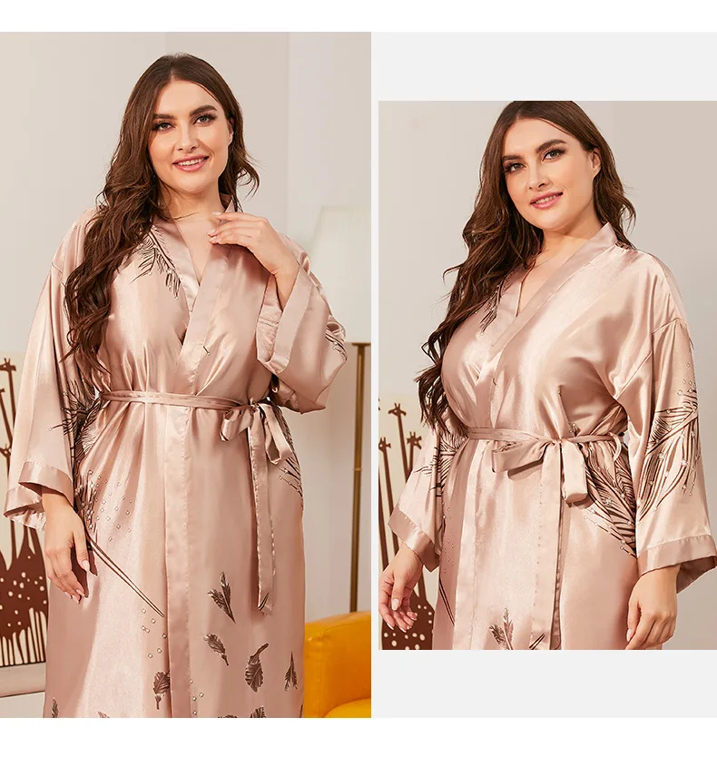 Plus Size Women Kimono Summer Ice Silk Robes for Women Bathrobe Bridesmaid Robes Santin Seemless Robe 5XL Lingerie Sleepwear